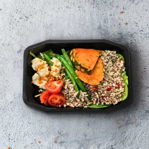 Vitality Salad Roast Pumpkin and Quinoa Salad with Spinach, Green Beans and Crumbled Feta Cheese