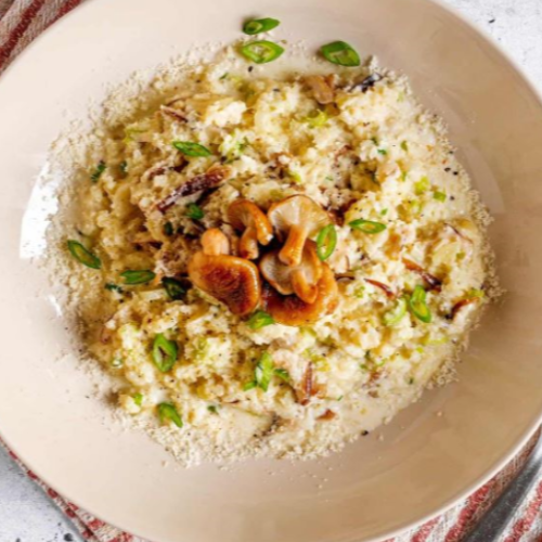 Creamy Chicken Mushroom Cauliflower Risotto.