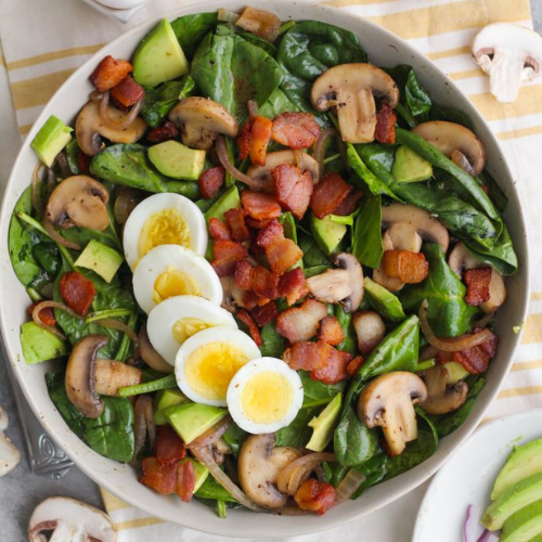 Breakfast Salad of Mushroom, Tomato, Chorizo, Bacon, Spinach, Free Range Boiled Eggs and Balsamic Vinaigrette (Breakfast)  (NDIS)