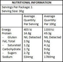 Nutritional Panel Kooee! Snacks Beef Jerky - Classic Sea Salt (Gluten Free) - 30g