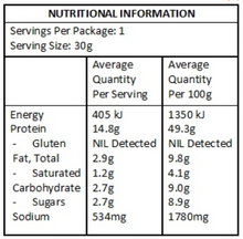 Nutritional Panel Kooee! Snacks Beef Jerky - Smoked Chipotle  (Gluten Free) - 30g