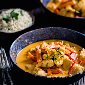 Thai Red Chicken Curry Served Over White Rice (NDIS)