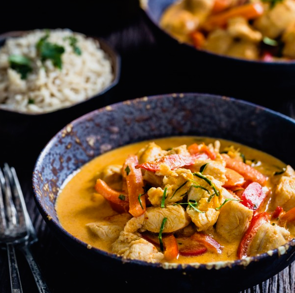 Thai Red Chicken Curry Served Over White Rice (NDIS)